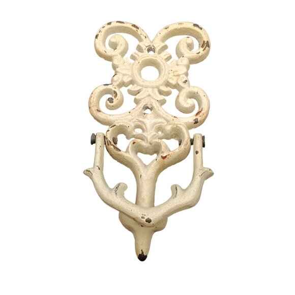 Vintage Cast Iron Door Knocker Beige Ornate Design - Picture 1 of 4